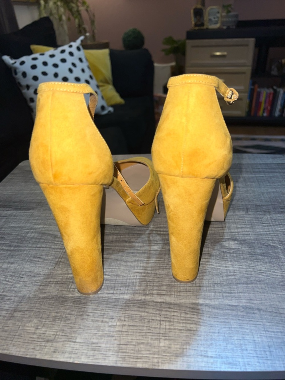 Shoe Dazzle Yellow Suede Platform Ankle-Strap Pumps - Picture 3 of 3